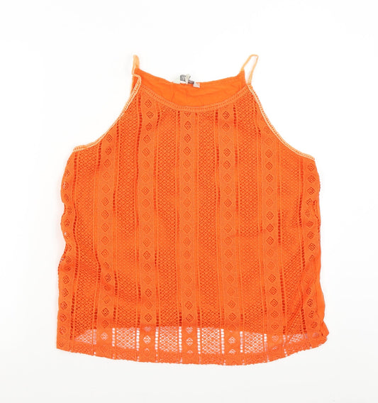 Front view of Peacocks women’s orange basic tank, size UK 14