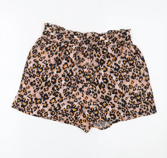 Papaya Womens Pink Animal Print  Paperbag Shorts Size 10
