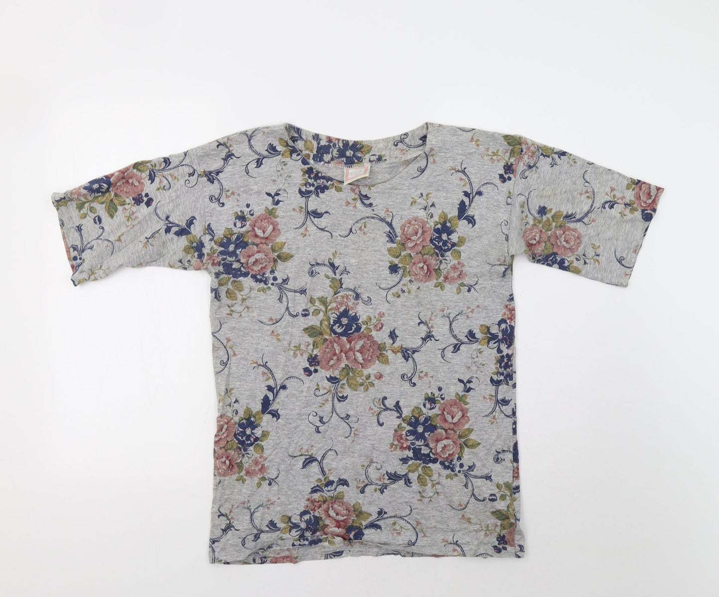 Patchwork Womens Grey Floral  Basic T-Shirt Size M