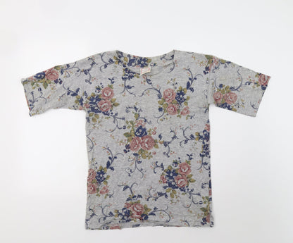 Patchwork Womens Grey Floral  Basic T-Shirt Size M