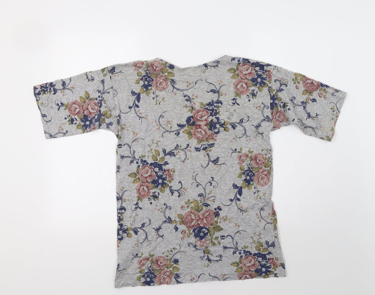 Patchwork Womens Grey Floral  Basic T-Shirt Size M