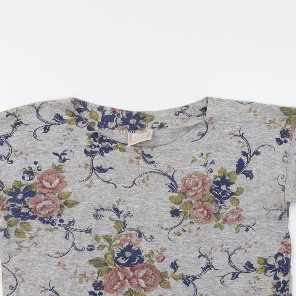 Patchwork Womens Grey Floral  Basic T-Shirt Size M
