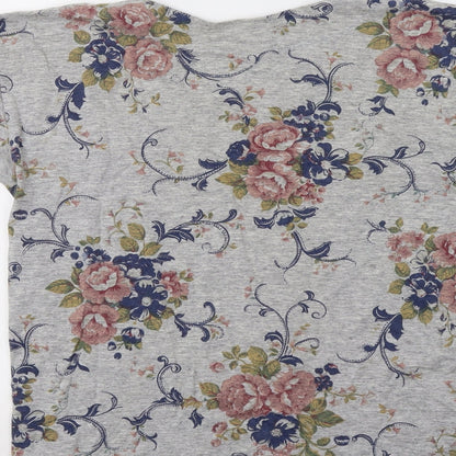 Patchwork Womens Grey Floral  Basic T-Shirt Size M