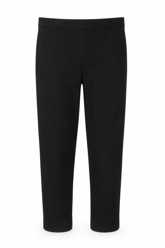Front view of H&M women’s black trousers, size UK 10, 27-inch leg