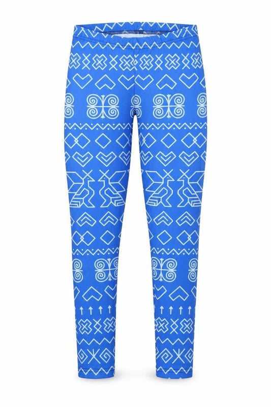 Front view of Preworn women’s blue jersey cropped leggings, size S, 25-inch leg