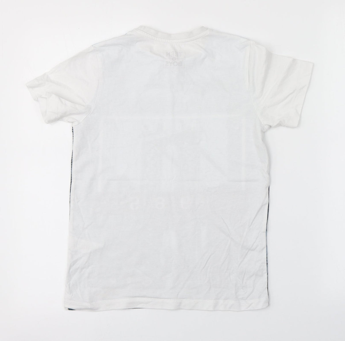Back view of Preworn boys’ white basic t-shirt, size 9, years