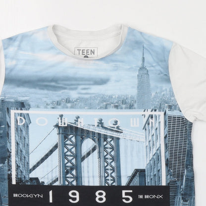 Close-up detail of Preworn boys’ white basic t-shirt, size 9, years