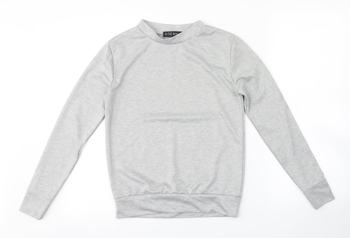 Additional front view of In the Style women’s grey pullover sweatshirt, size UK 6