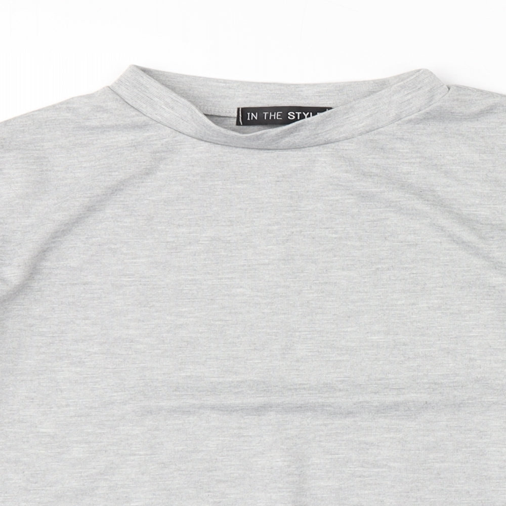 Close-up detail of In the Style women’s grey pullover sweatshirt, size UK 6