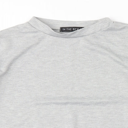 Close-up detail of In the Style women’s grey pullover sweatshirt, size UK 6