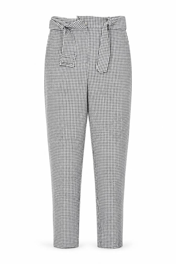 Front view of ASOS women’s white check trousers, size UK 8, 27-inch leg