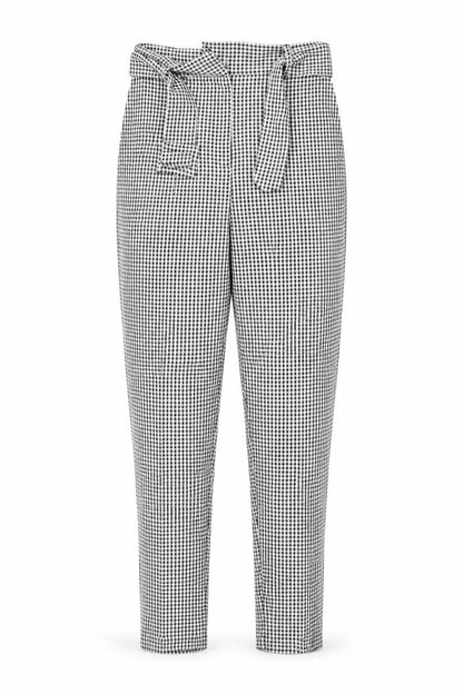 Front view of ASOS women’s white check trousers, size UK 8, 27-inch leg