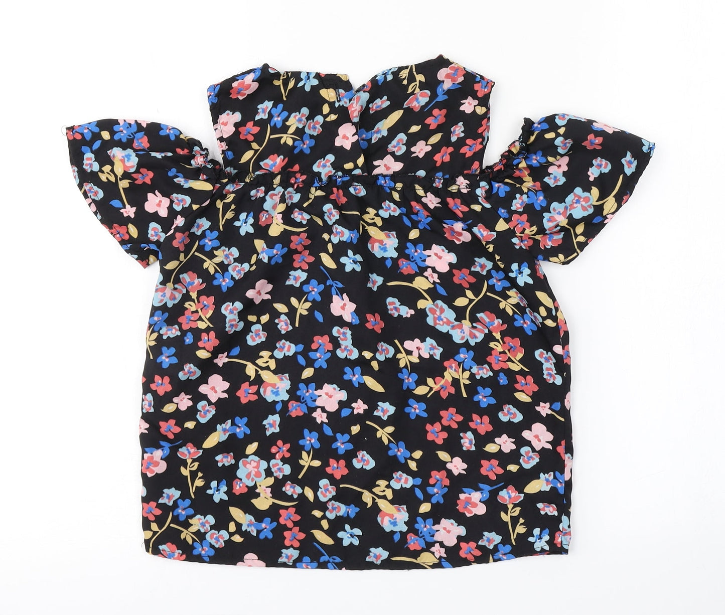 Preworn Girls Black Fair Isle  Basic Blouse Size 10-11 Years