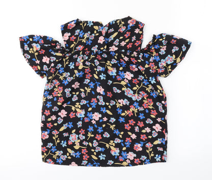 Preworn Girls Black Fair Isle  Basic Blouse Size 10-11 Years