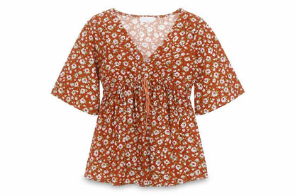 Front view of TEMT women’s orange floral a-line, size M