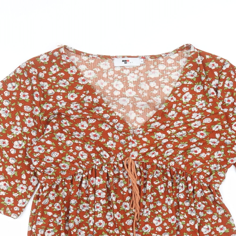 TEMT Womens Orange Floral  A-Line  Size M