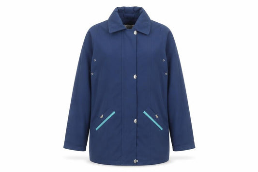 Front view of EWM women’s blue jacket, size UK 12