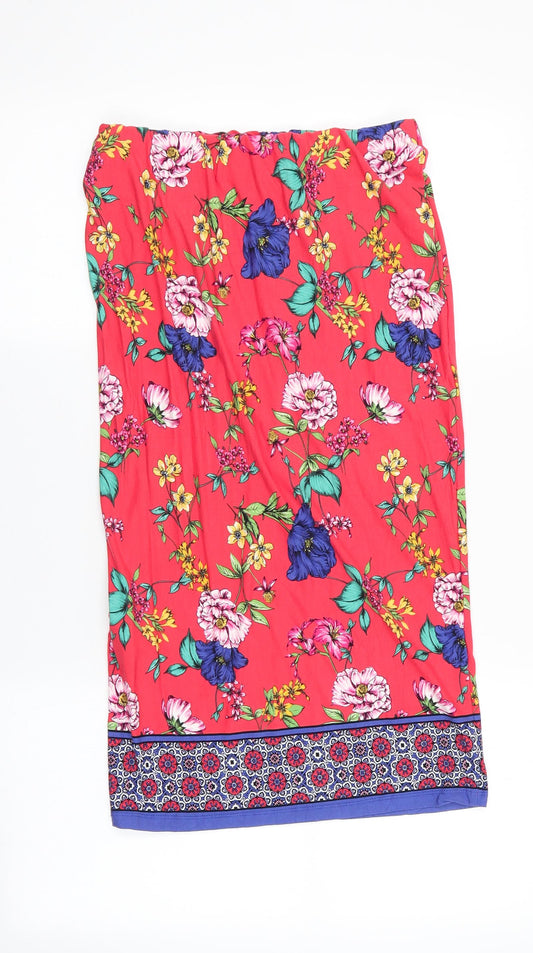Dorothy Perkins Womens Red Floral  Straight & Pencil Skirt Size 8  - Calf Length