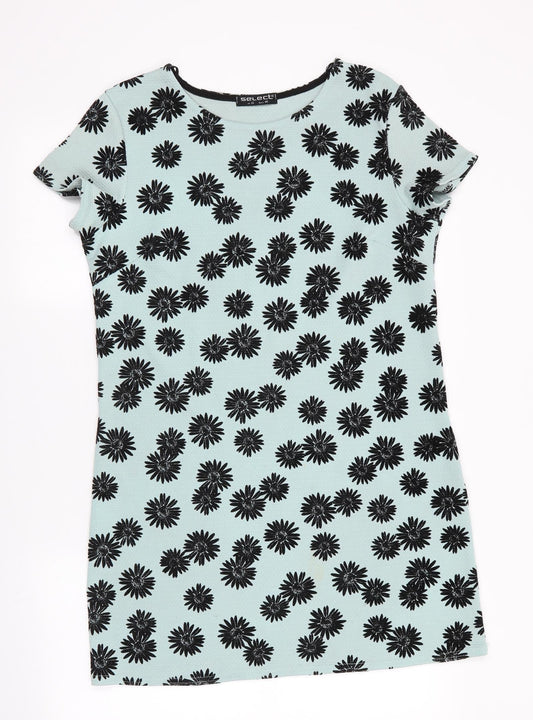 Select Womens Green Floral  A-Line  Size 12  - Black Flower Print