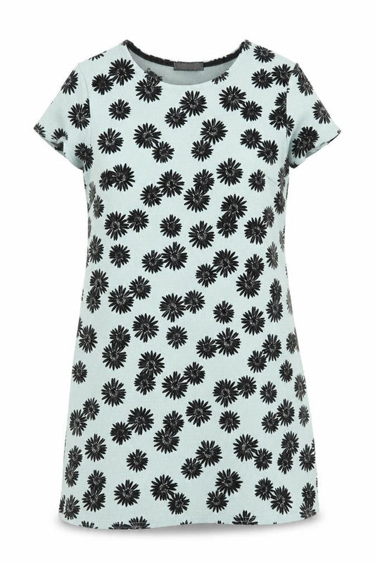Front view of Select women’s green floral a-line, size UK 12, - black flower print