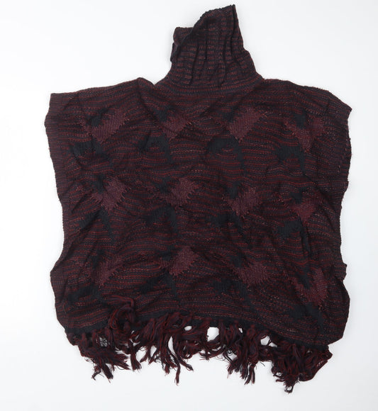 TU Womens Red Check Knit Cape Jumper One Size