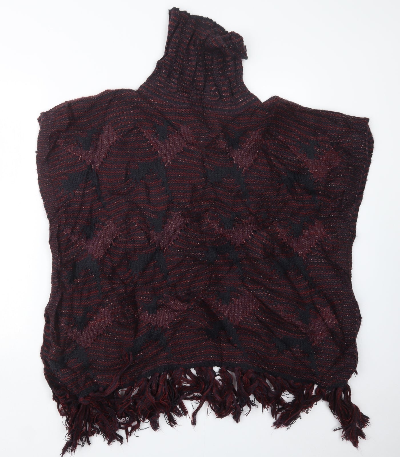 TU Womens Red Check Knit Cape Jumper One Size