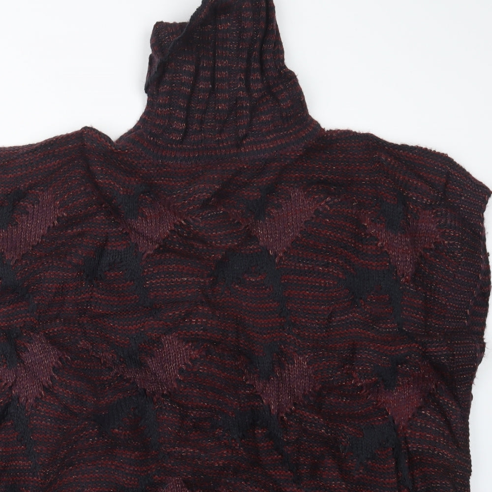 TU Womens Red Check Knit Cape Jumper One Size