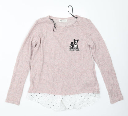H&M Girls Pink  Knit Pullover Jumper Size 11-12 Years