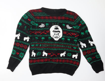 Preworn Mens Black Geometric Knit Pullover Jumper Size L