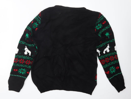 Preworn Mens Black Geometric Knit Pullover Jumper Size L