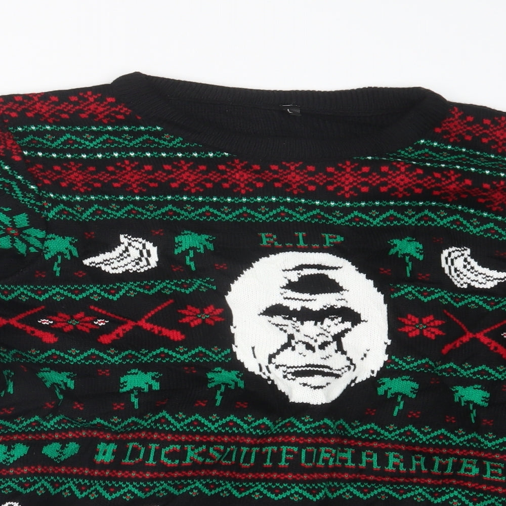 Preworn Mens Black Geometric Knit Pullover Jumper Size L