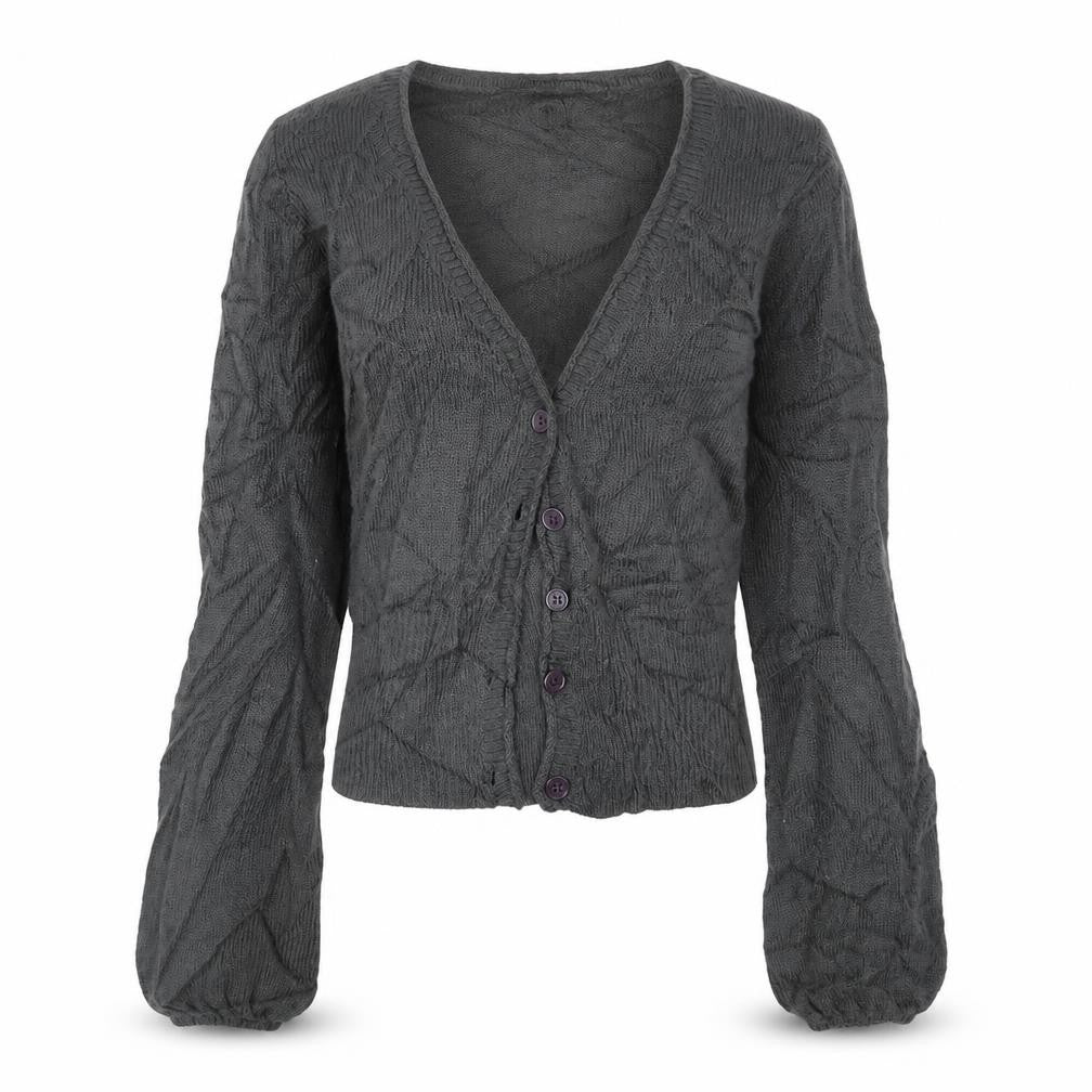 Front view of New Look women’s grey knit cardigan jumper, size UK 6