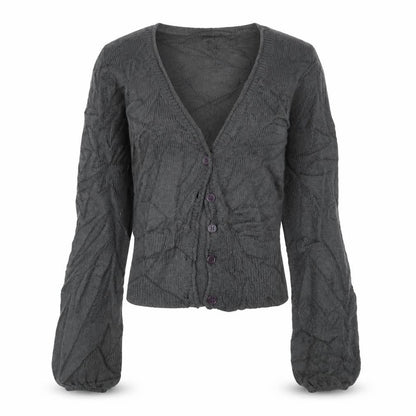 Front view of New Look women’s grey knit cardigan jumper, size UK 6