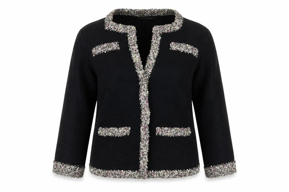 Front view of Marks & Spencer women’s black knit cardigan jumper, size UK 8