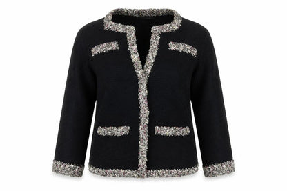 Front view of Marks & Spencer women’s black knit cardigan jumper, size UK 8