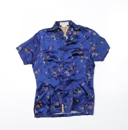 Front view of Double peach women’s blue floral jacket, size S