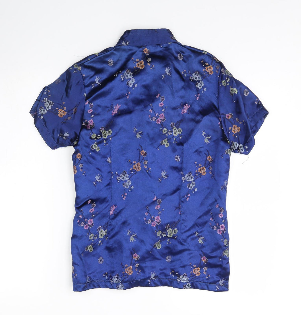 Back view of Double peach women’s blue floral jacket, size S