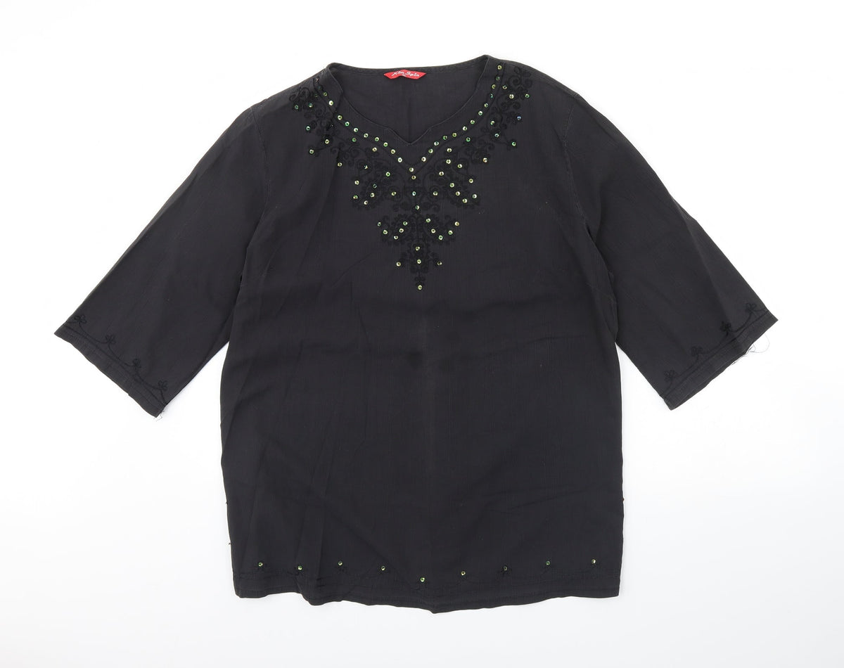 Front view of Kim spin women’s grey basic blouse, size XL