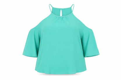 Womens UK Size 10 Papaya Green Cropped Blouse