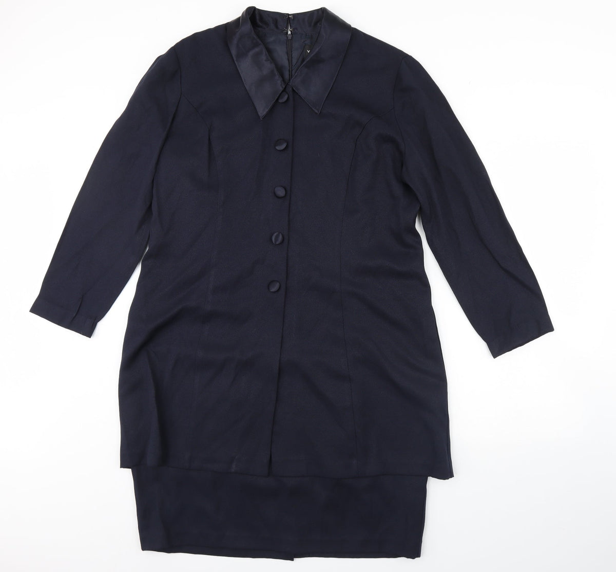 Front view of Virgo women’s blue shift, size UK 16