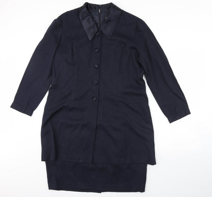 Front view of Virgo women’s blue shift, size UK 16