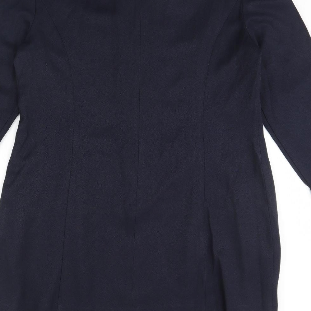 Brand and care label for Virgo women’s blue shift, size UK 16