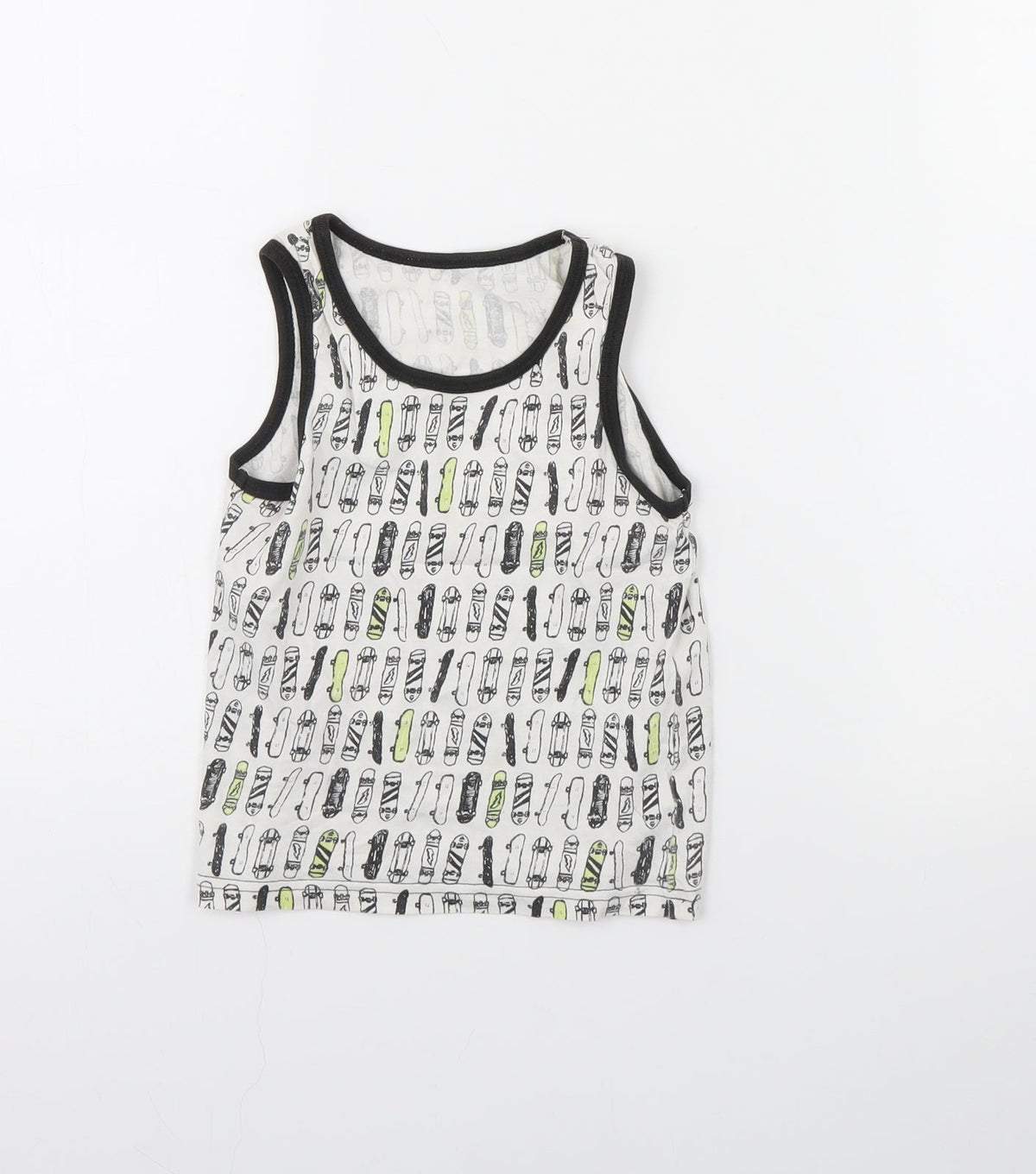 Additional front view of Primark boys’ white spotted basic tank, size 5, years - skateboard