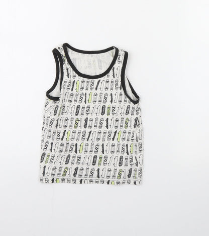 Additional front view of Primark boys’ white spotted basic tank, size 5, years - skateboard
