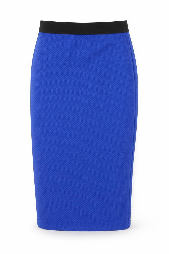 Front view of Internacionale women’s blue straight & pencil skirt, size UK 10