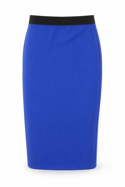 Front view of Internacionale women’s blue straight & pencil skirt, size UK 10