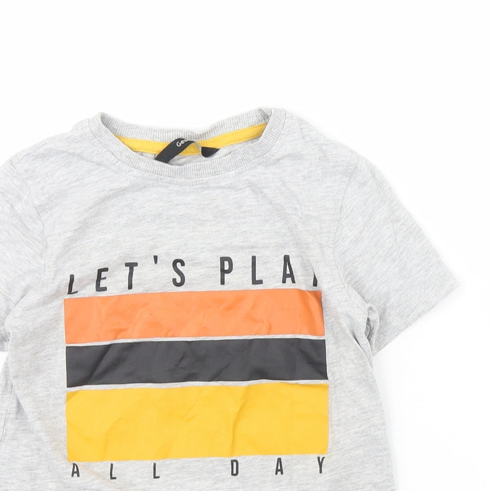 Close-up detail of George boys’ grey basic t-shirt, size 5, years