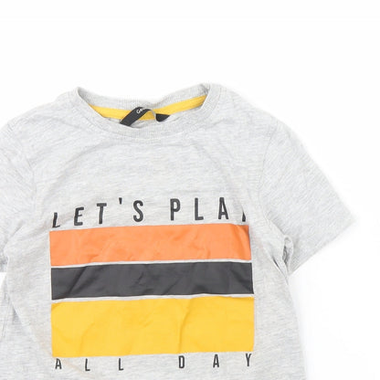 Close-up detail of George boys’ grey basic t-shirt, size 5, years