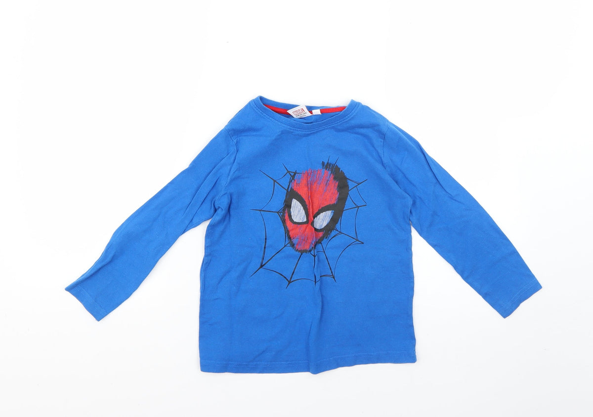 Front view of Primark boys’ blue solid pyjama top, size 5-6, years