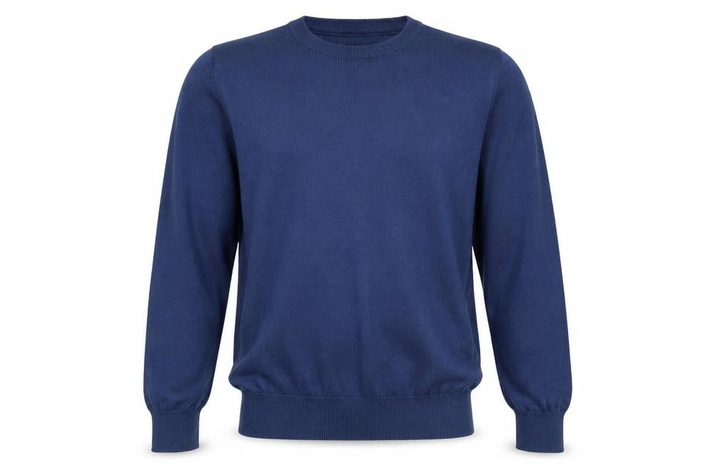 Front view of 247 men’s blue jumper, size S